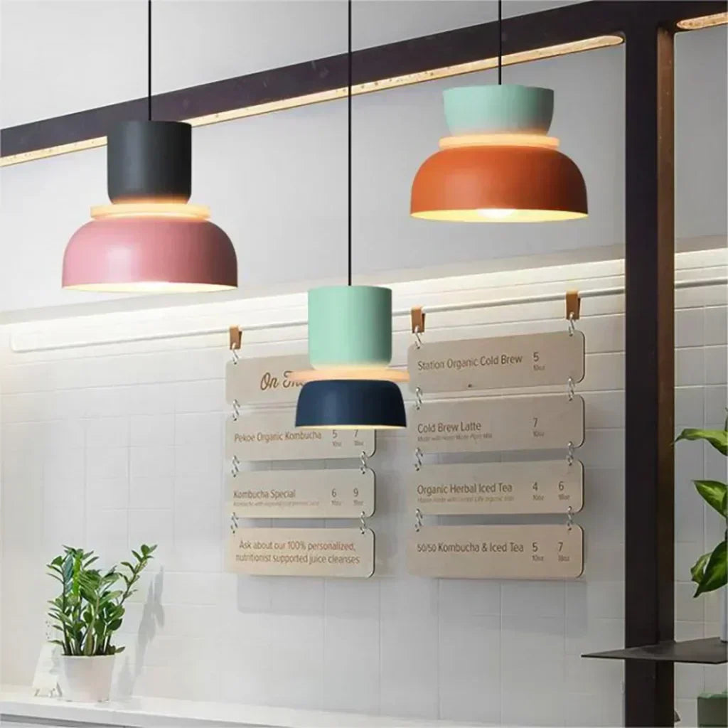 Nordic Pendant Light With Color Block Accent And Shade In Acrylic Bowl For Kitchen Or Dining Area