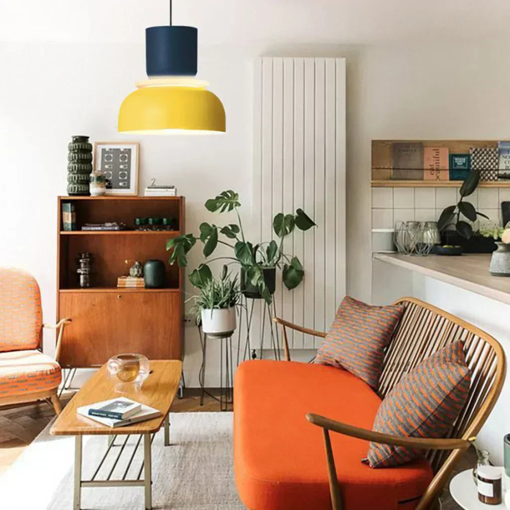 Nordic Pendant Light With Color Block Accent And Shade In Acrylic Bowl For Kitchen Or Dining Area