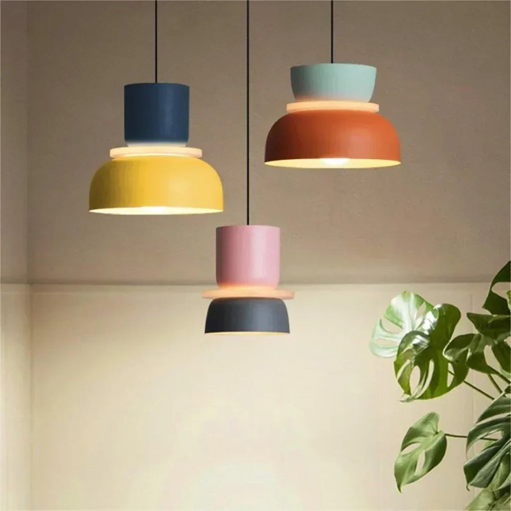 Nordic Pendant Light With Color Block Accent And Shade In Acrylic Bowl For Kitchen Or Dining Area