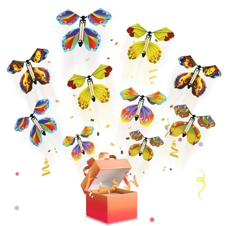 Set de 15 piezas de mariposas voladoras sorpresa, decoraciones de papel para tarjetas y regalos, con mecanismo de cuerda.