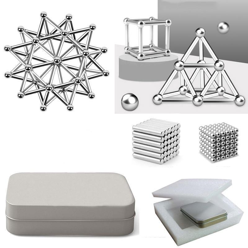 Magnetická stavebnice — modulární tyčinky, kuličky a geometrické díly