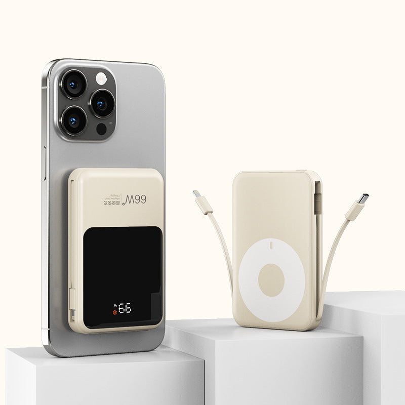 Magnetisk powerbank — integreret USB-C-kabel og Qi-trådløs opladning