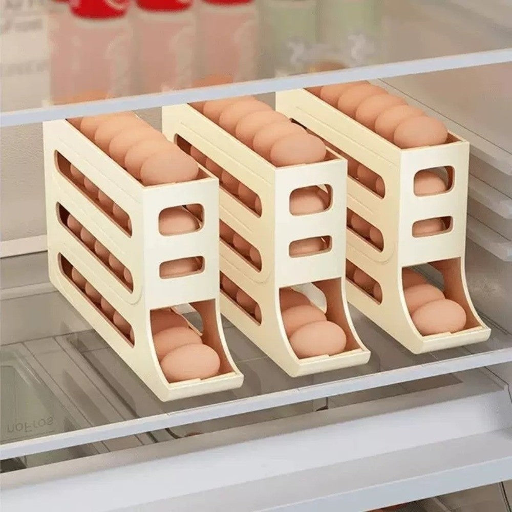 Suporte rolante para ovos de 4 níveis EGGROLLA — Organizador de frigorífico com dispensador automático de ovos