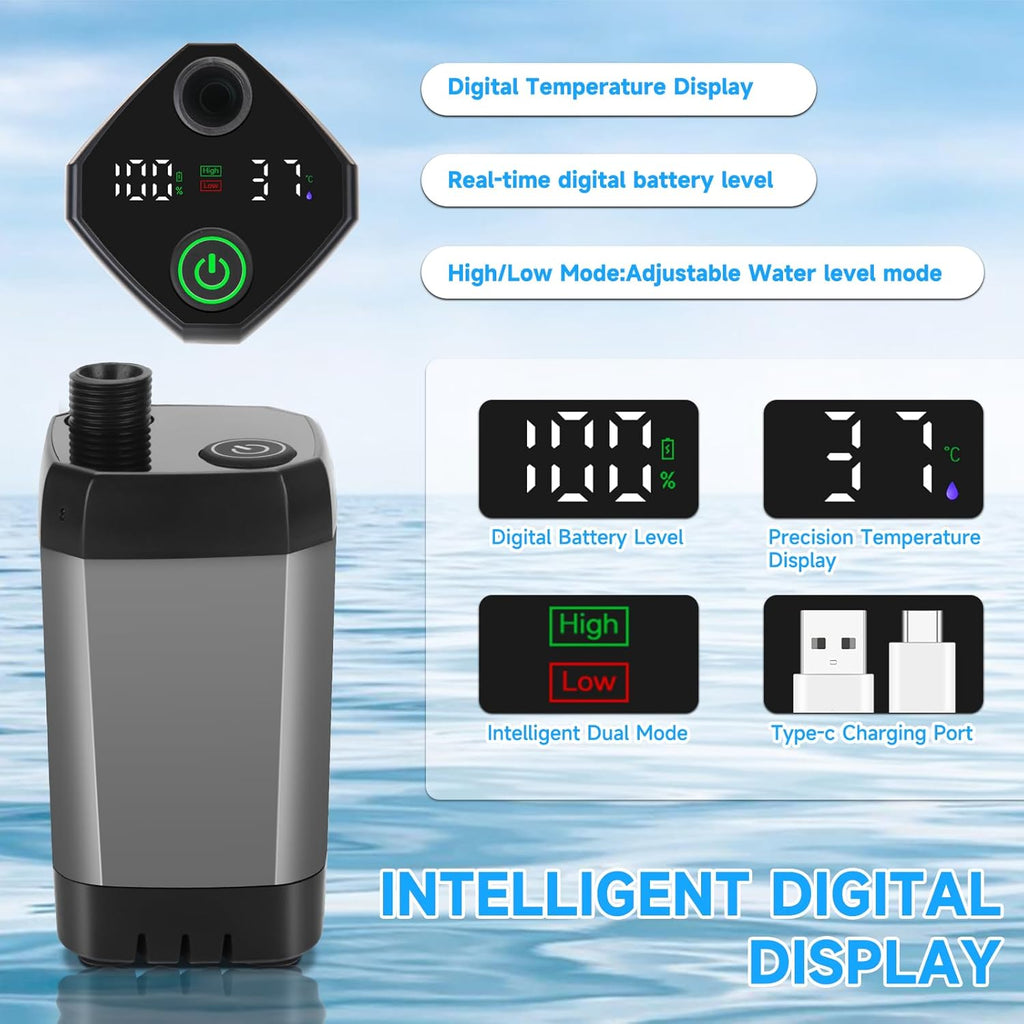 AQUAFLOWXポータブルキャンプ用シャワーポンプ - デジタル表示、吐水量調節可能