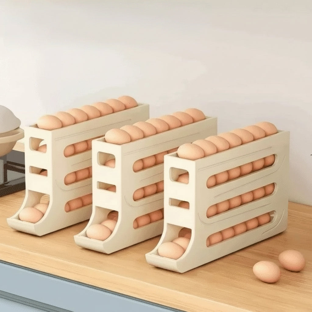 Suporte rolante para ovos de 4 níveis EGGROLLA — Organizador de frigorífico com dispensador automático de ovos