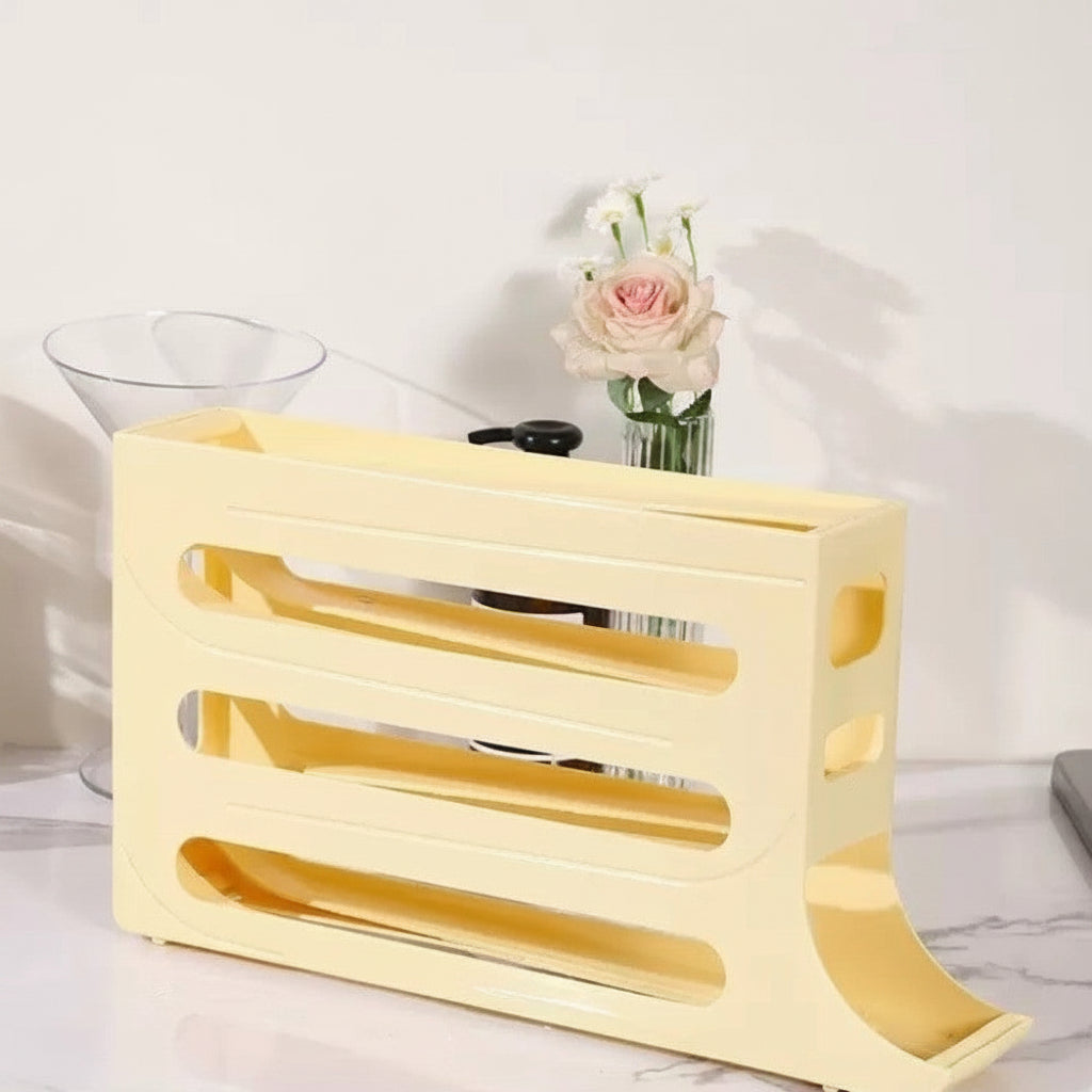 Suporte rolante para ovos de 4 níveis EGGROLLA — Organizador de frigorífico com dispensador automático de ovos