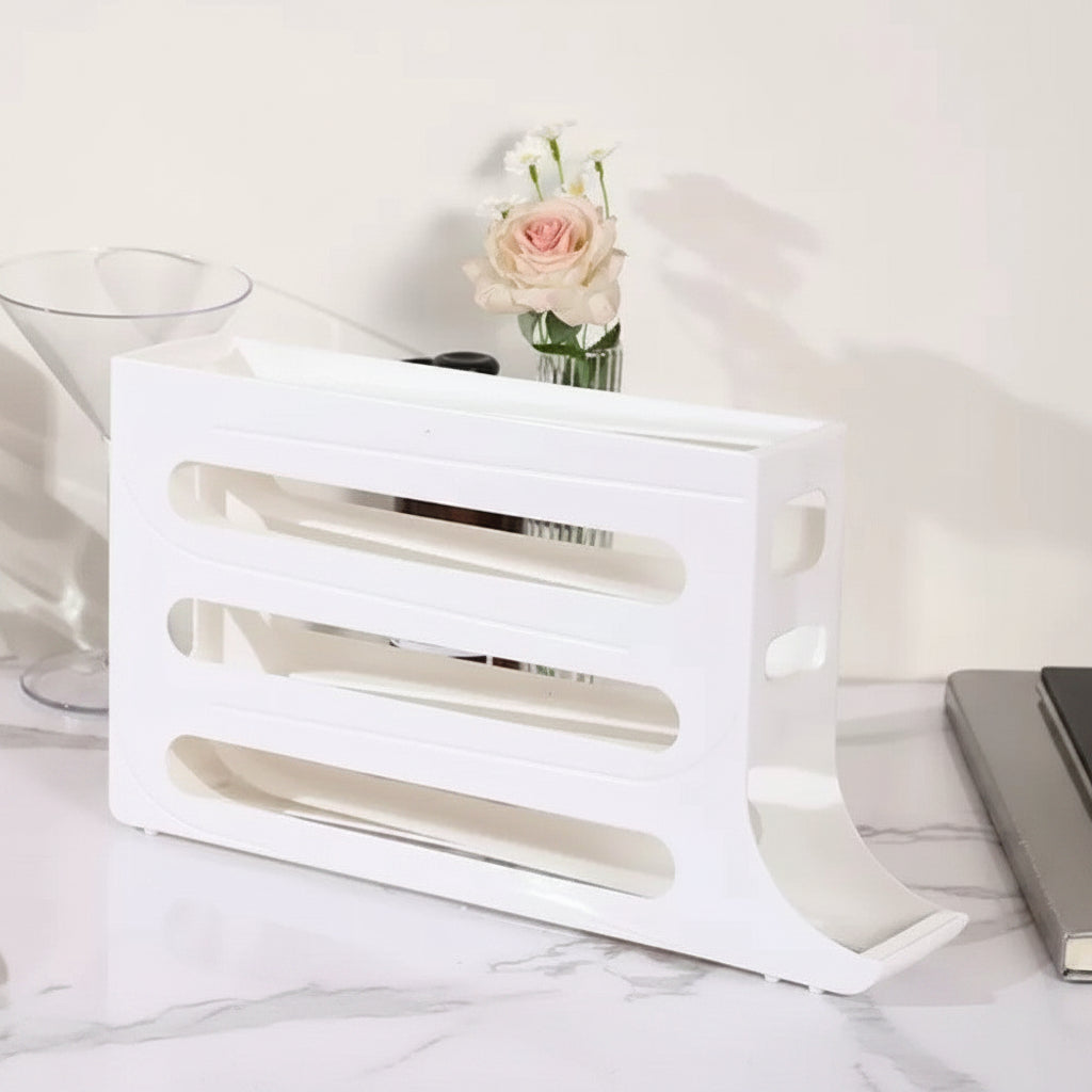 Suporte rolante para ovos de 4 níveis EGGROLLA — Organizador de frigorífico com dispensador automático de ovos