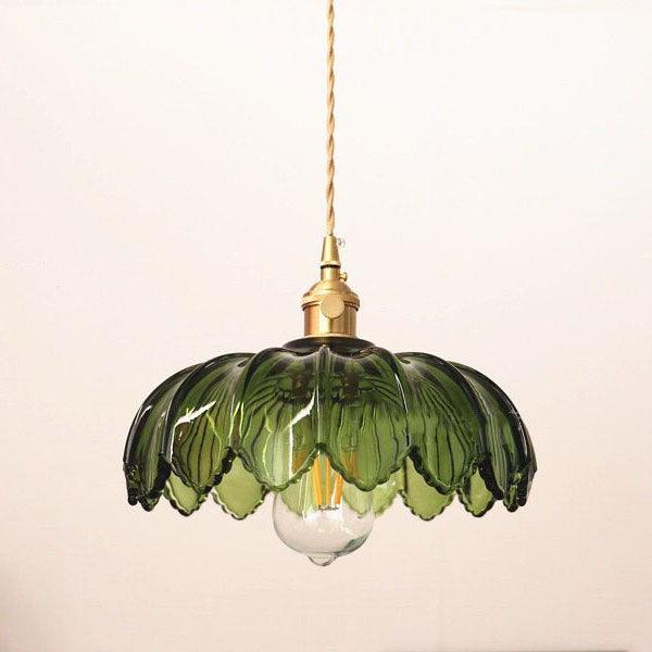 Lyra Lotus Glass Pendant Light With Brushed Brass Holder And Included Bulb Ready To Install