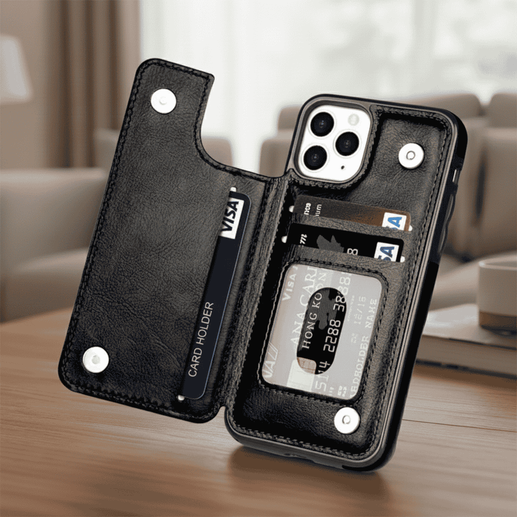 LumaWallet Premium Leather Phone Case — Built-In Card Slots & Magnetic Closure