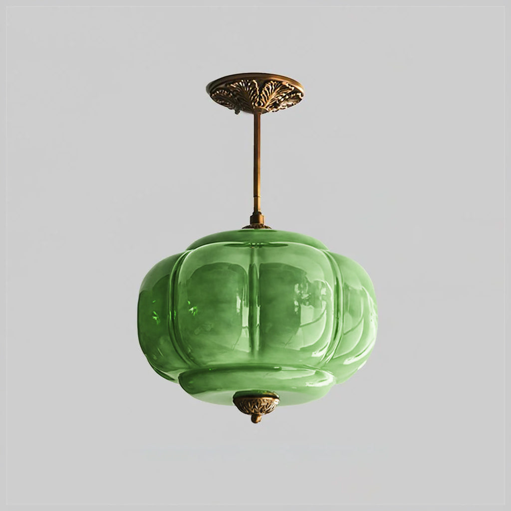 Vintage Glass Ceiling Lantern With Elegant Metal Accents