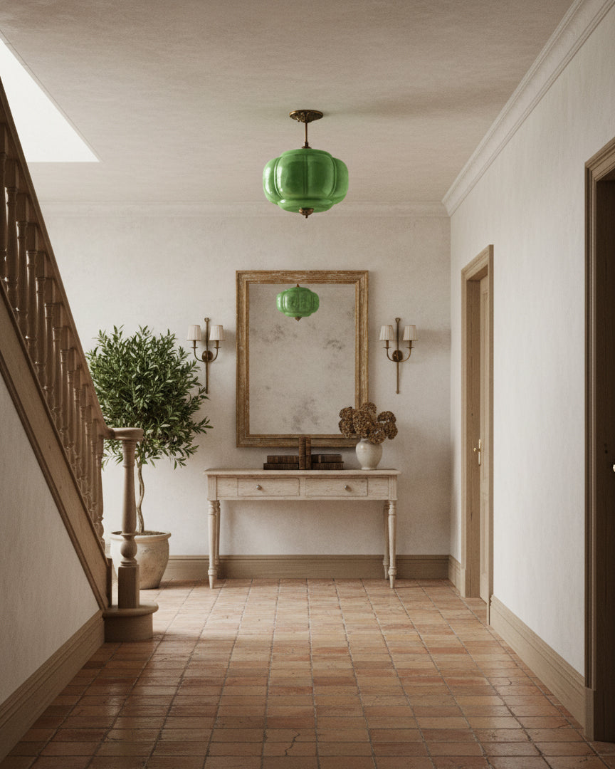 Vintage Glass Ceiling Lantern With Elegant Metal Accents