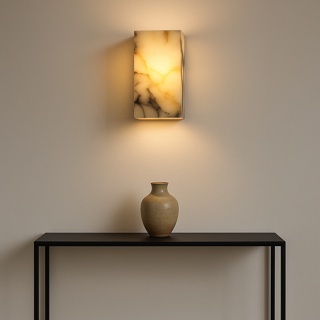 LumaMarble Elegante schlanke Marmor Wandleuchte, minimalistisches Wandlicht für moderne Innenräume