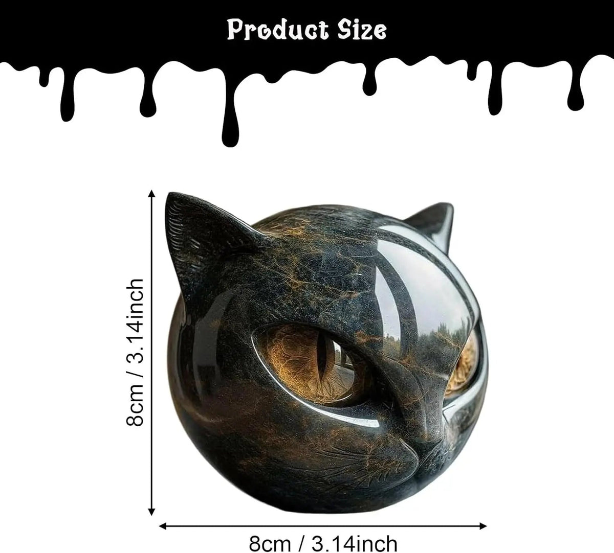 Marmorskulptur einer schwarzen Katze — bernsteinfarbene Augen, eleganter dekorativer Akzent