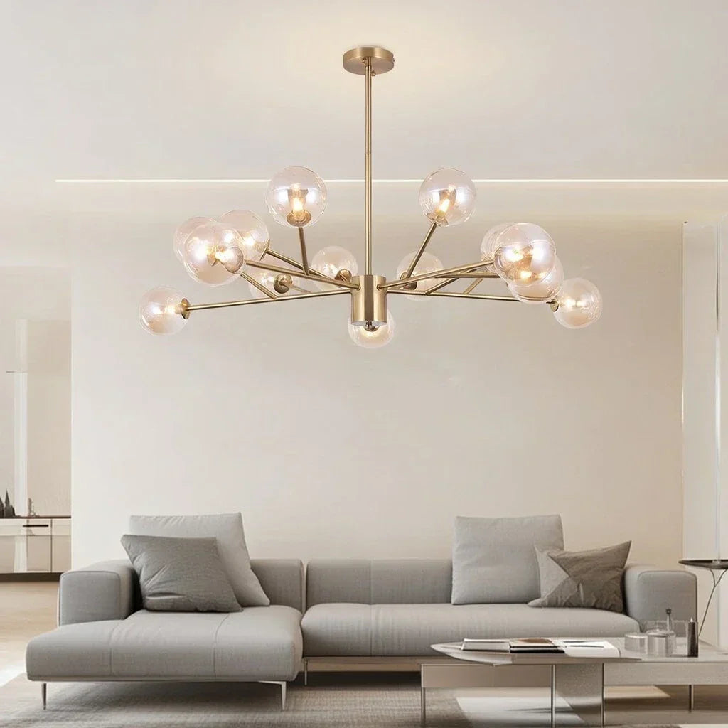 Fifteen Light Glass Bubble Mid Century Chandelier For Dining Rooms And Living Areas