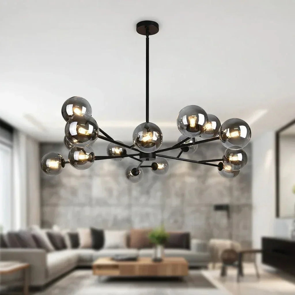 Fifteen Light Glass Bubble Mid Century Chandelier For Dining Rooms And Living Areas