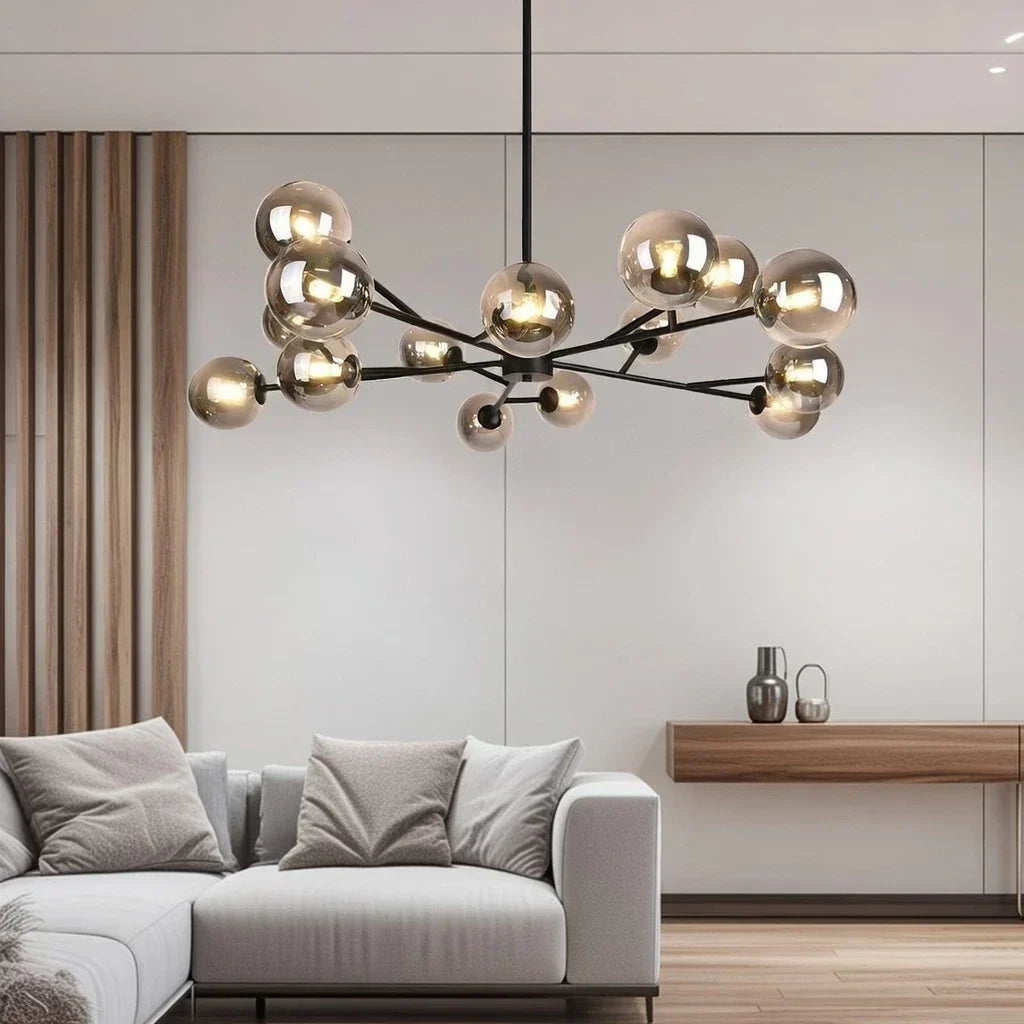 Fifteen Light Glass Bubble Mid Century Chandelier For Dining Rooms And Living Areas