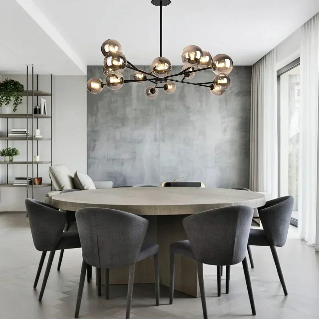 Fifteen Light Glass Bubble Mid Century Chandelier For Dining Rooms And Living Areas