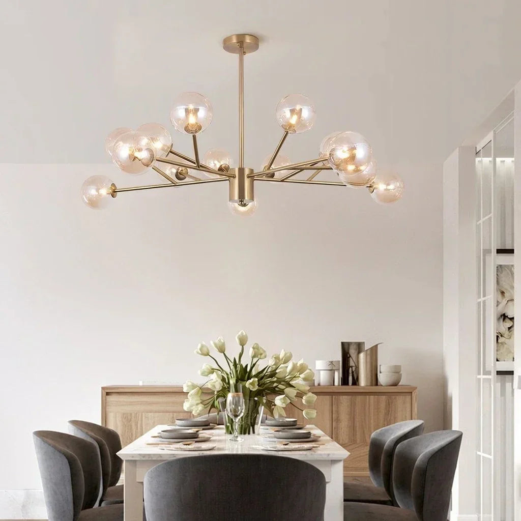 Fifteen Light Glass Bubble Mid Century Chandelier For Dining Rooms And Living Areas