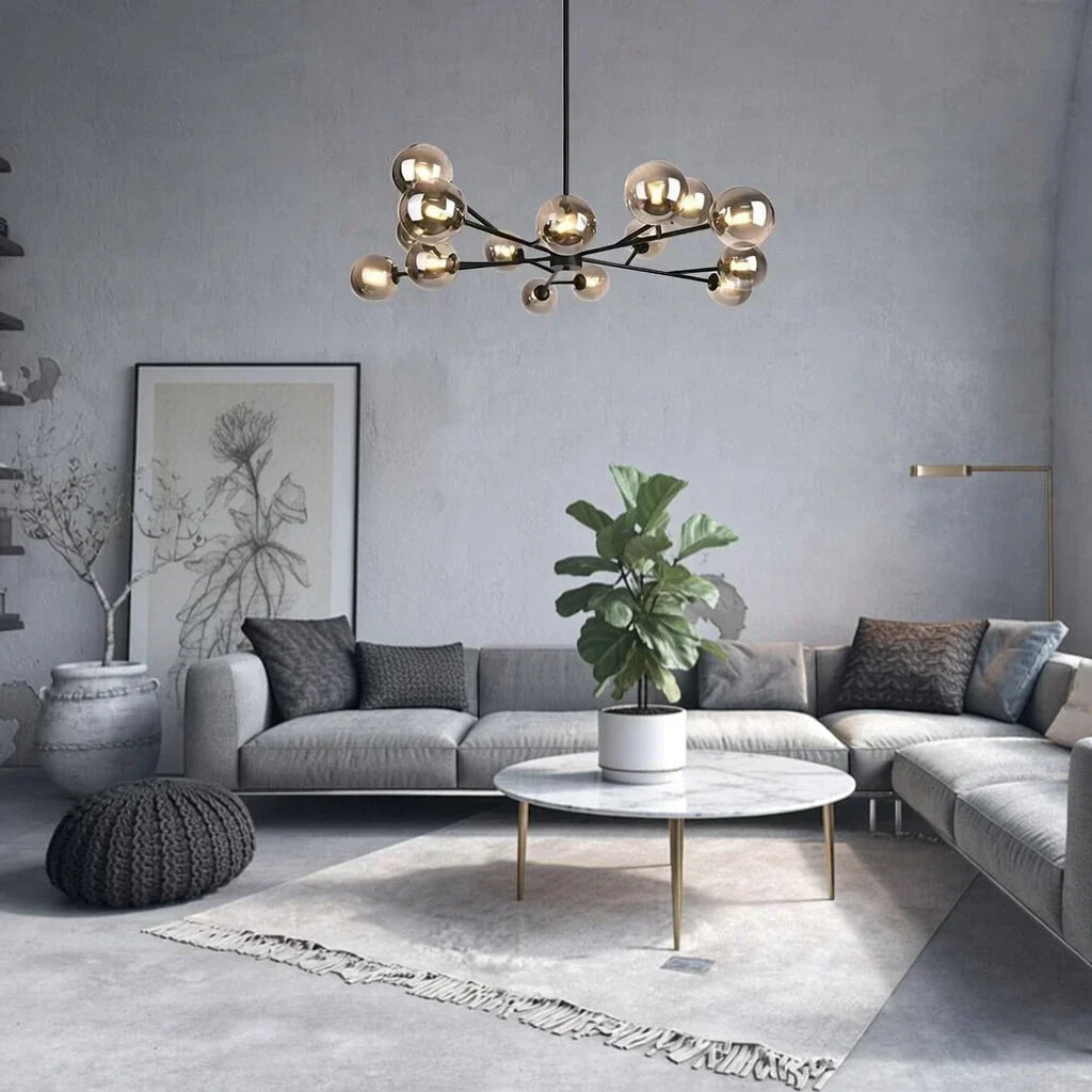 Fifteen Light Glass Bubble Mid Century Chandelier For Dining Rooms And Living Areas