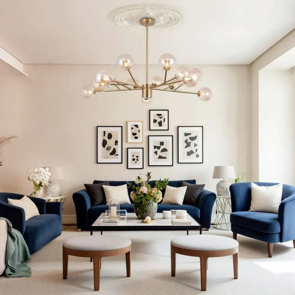 Fifteen Light Glass Bubble Mid Century Chandelier For Dining Rooms And Living Areas