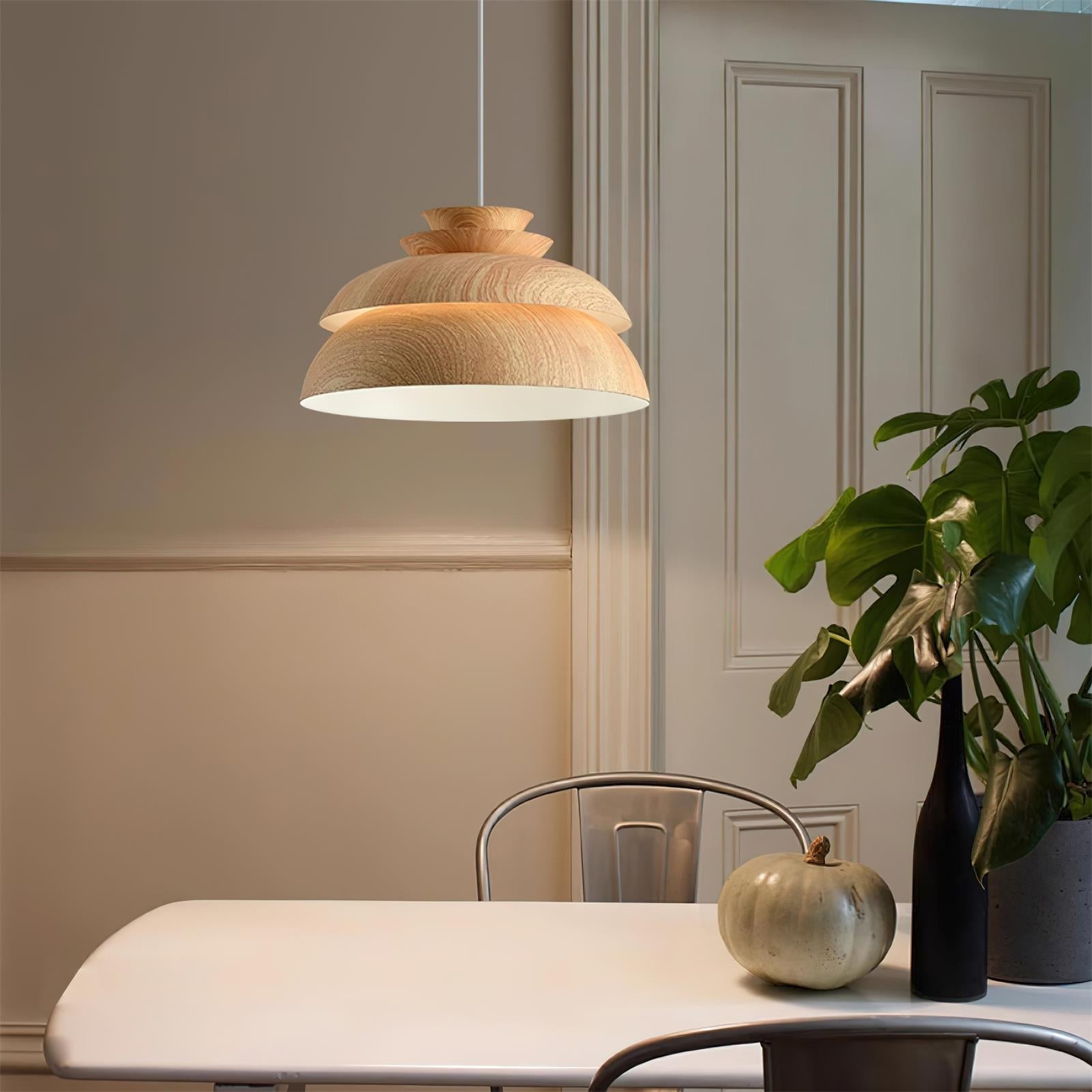 Lyra Pendant Light In Oak Wood With Layered Panels For A Warm Scandinavian Glow Effect