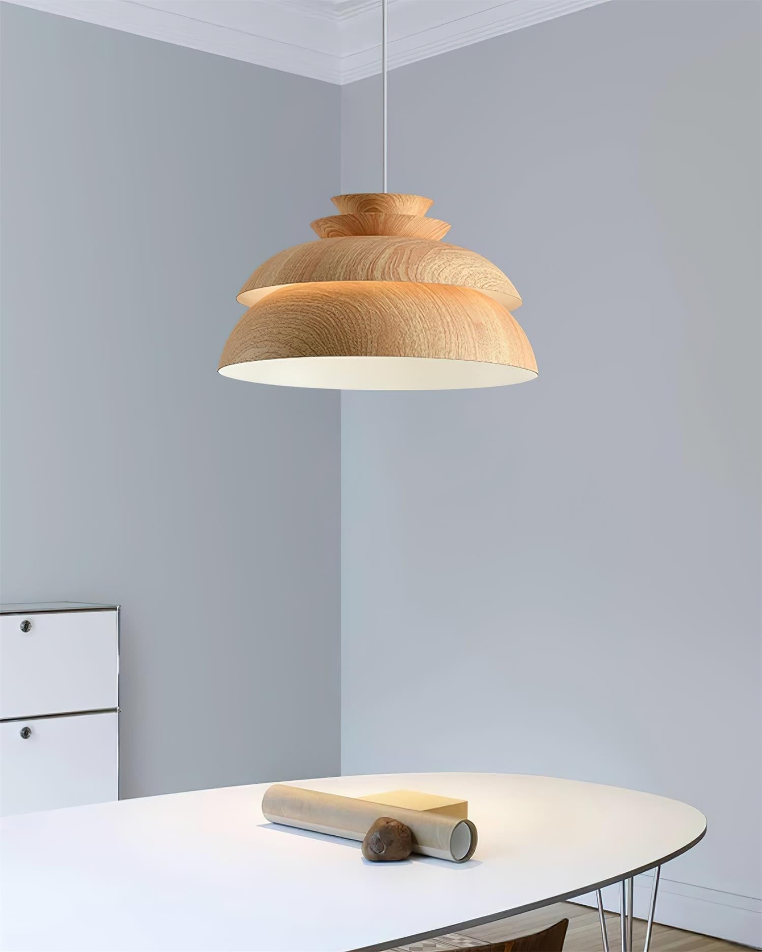 Lyra Pendant Light In Oak Wood With Layered Panels For A Warm Scandinavian Glow Effect