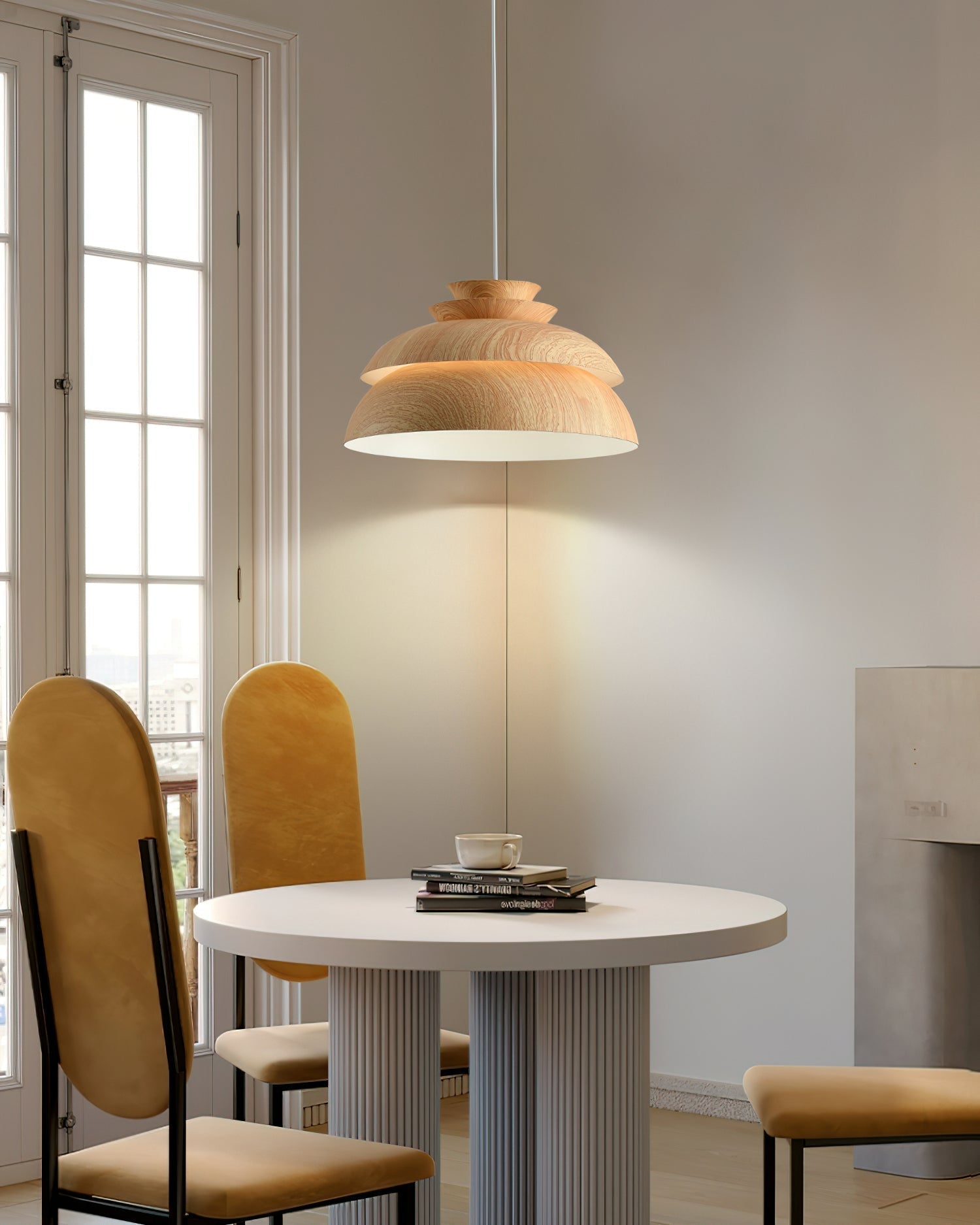 Lyra Pendant Light In Oak Wood With Layered Panels For A Warm Scandinavian Glow Effect