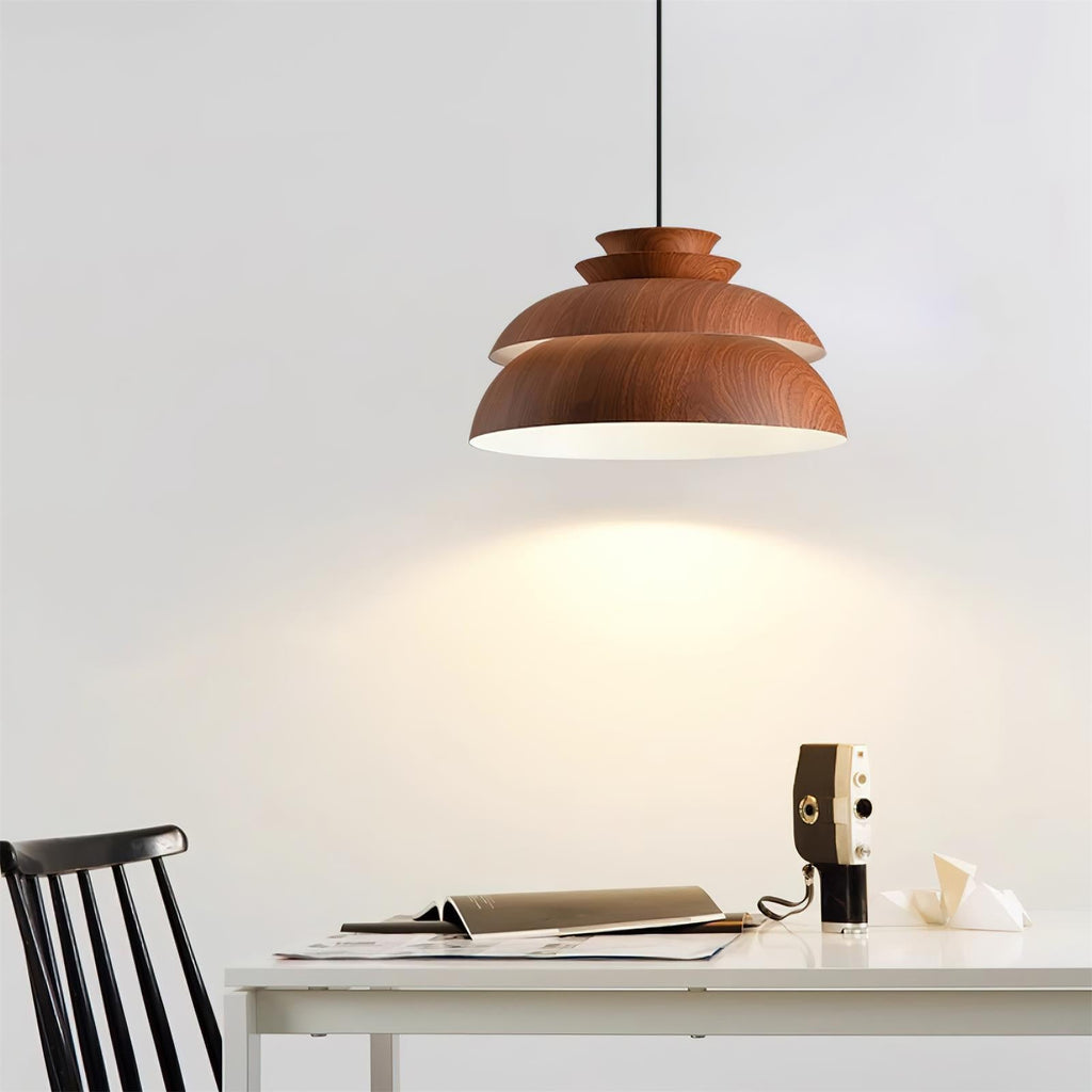 Lyra Pendant Light In Oak Wood With Layered Panels For A Warm Scandinavian Glow Effect