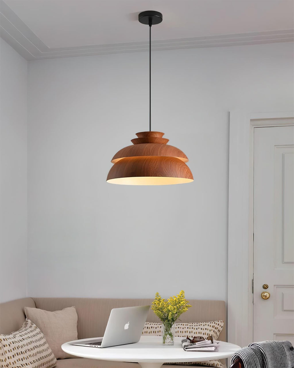 Lyra Pendant Light In Oak Wood With Layered Panels For A Warm Scandinavian Glow Effect