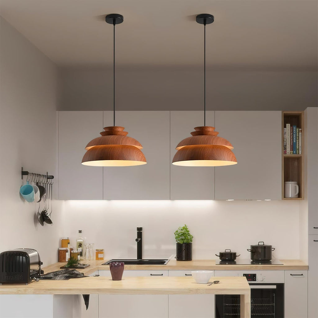 Lyra Pendant Light In Oak Wood With Layered Panels For A Warm Scandinavian Glow Effect