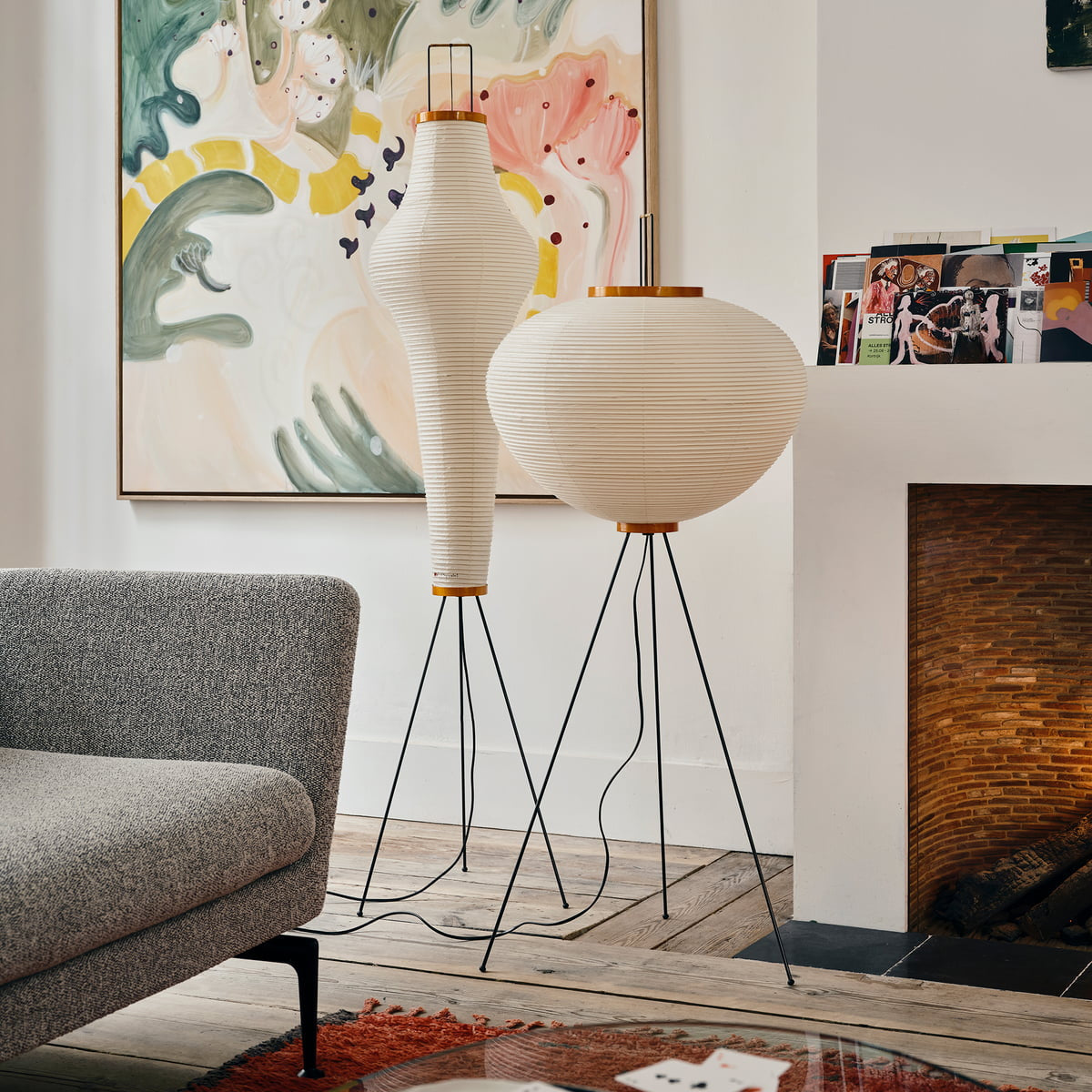 Rice Paper Floor Lamp With Sculptural Japanese Shade In Totem Or Pagoda Form For Cozy Living Rooms