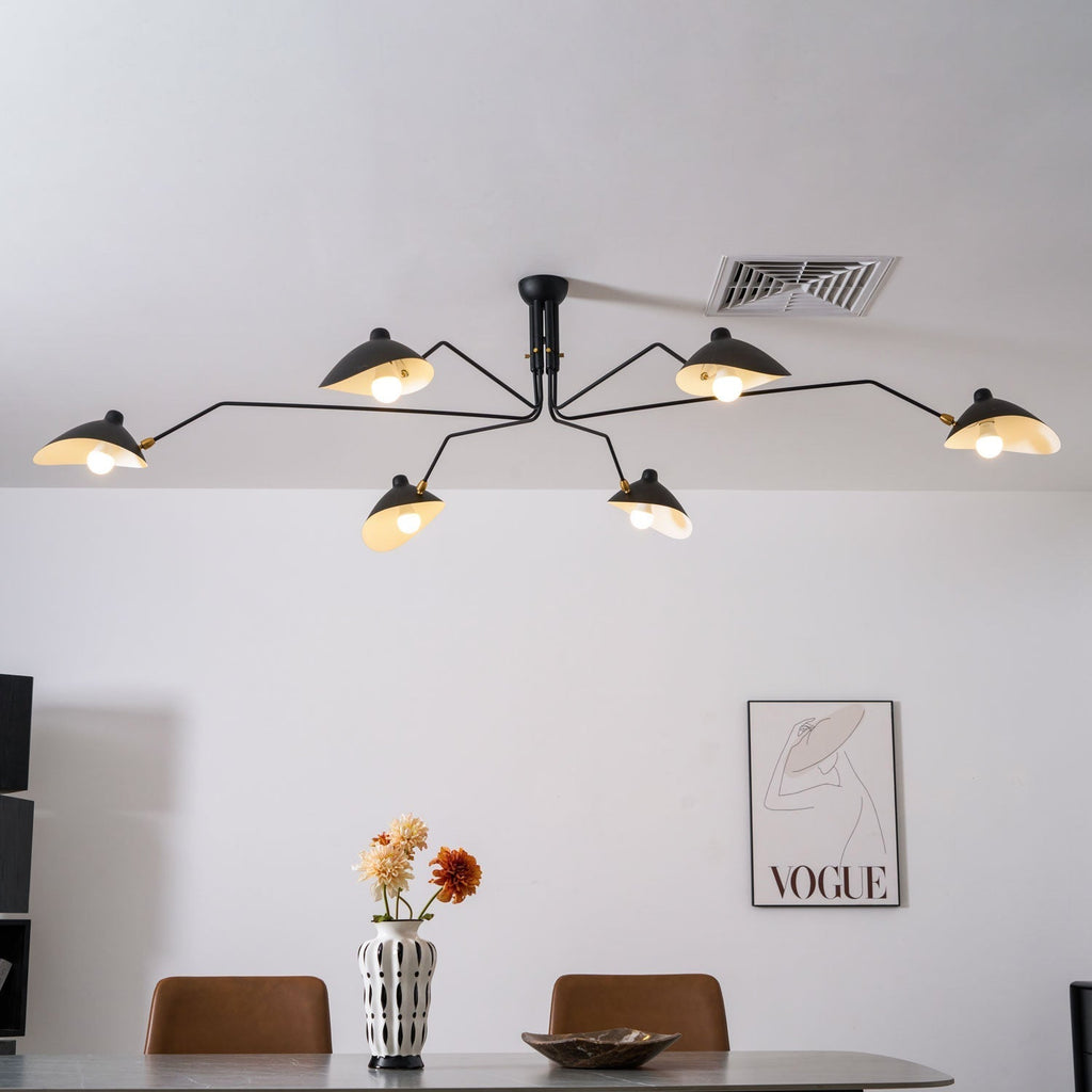 Adjustable Spider Ceiling Light, Multi-Arm, Black And White, Brass, Scandinavian Modern