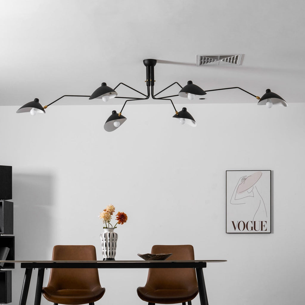 Adjustable Spider Ceiling Light, Multi-Arm, Black And White, Brass, Scandinavian Modern