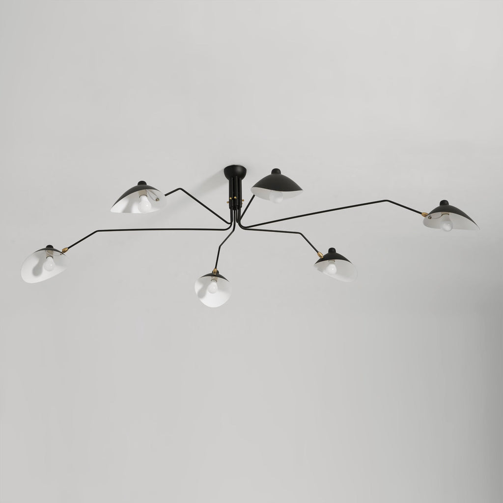 Adjustable Spider Ceiling Light, Multi-Arm, Black And White, Brass, Scandinavian Modern