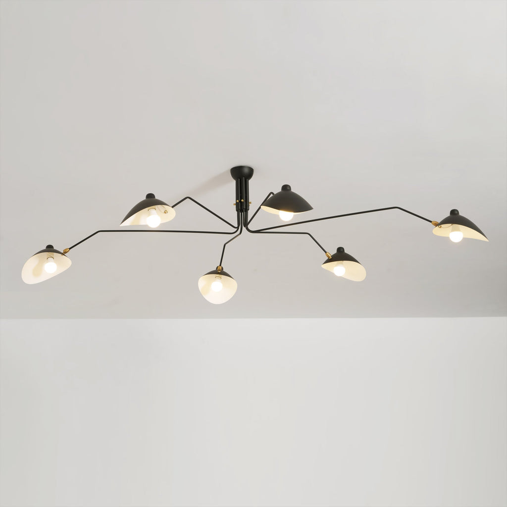 Adjustable Spider Ceiling Light, Multi-Arm, Black And White, Brass, Scandinavian Modern
