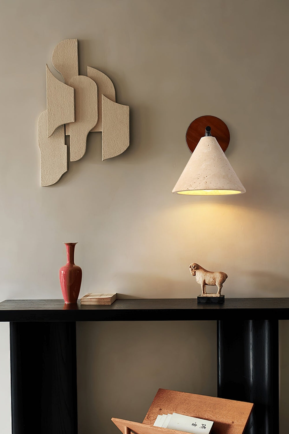 Travertine Wall Lamp With Tapered Design Minimalist Accent Light For Bedroom Or Lounge