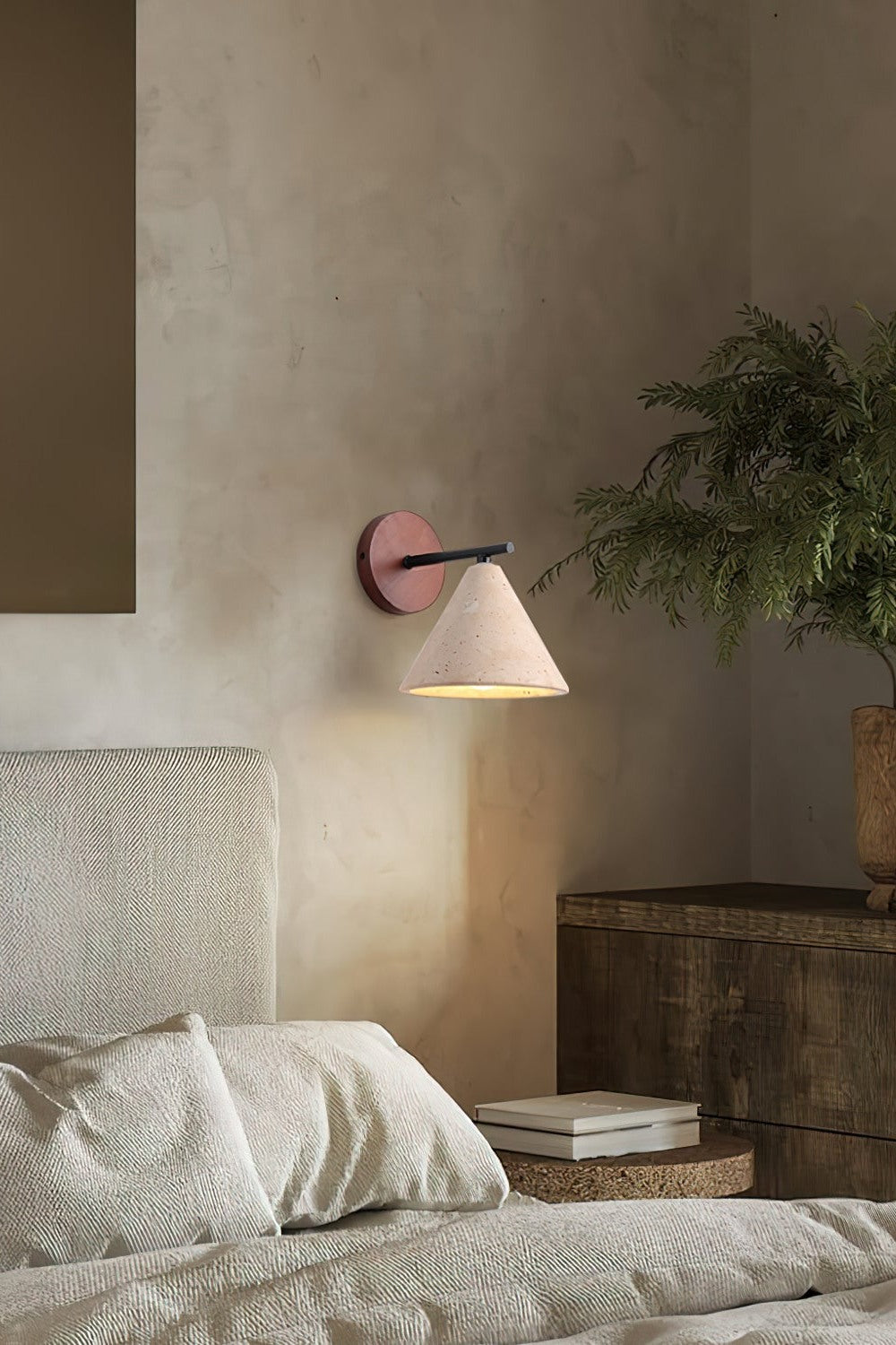 Travertine Wall Lamp With Tapered Design Minimalist Accent Light For Bedroom Or Lounge