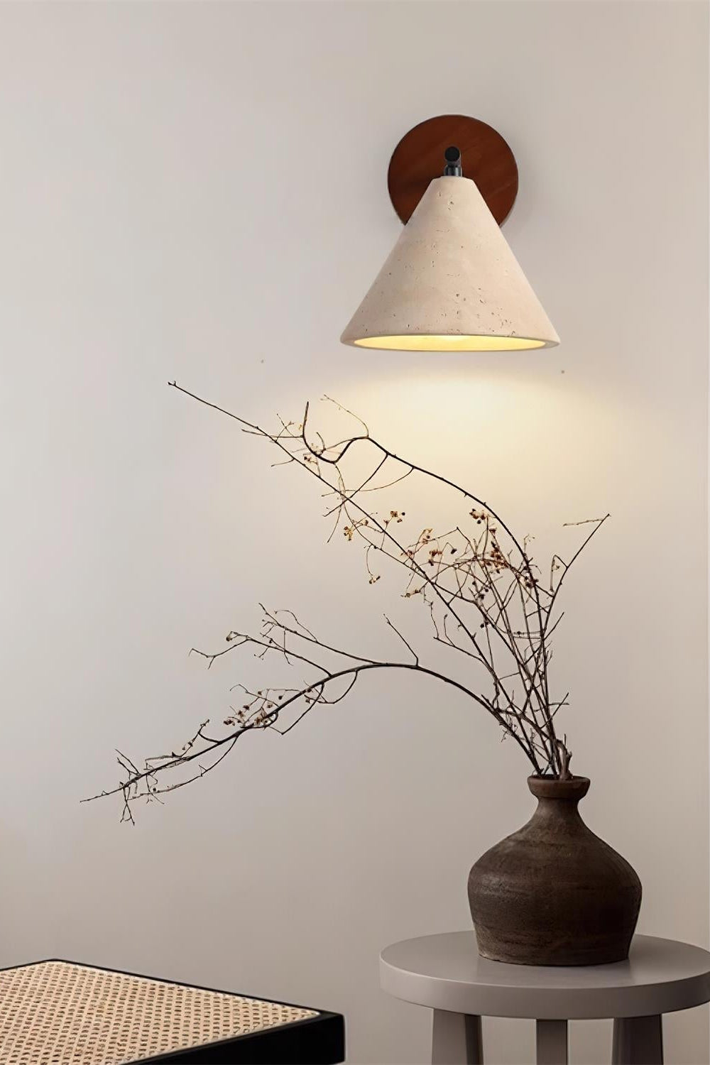 Travertine Wall Lamp With Tapered Design Minimalist Accent Light For Bedroom Or Lounge