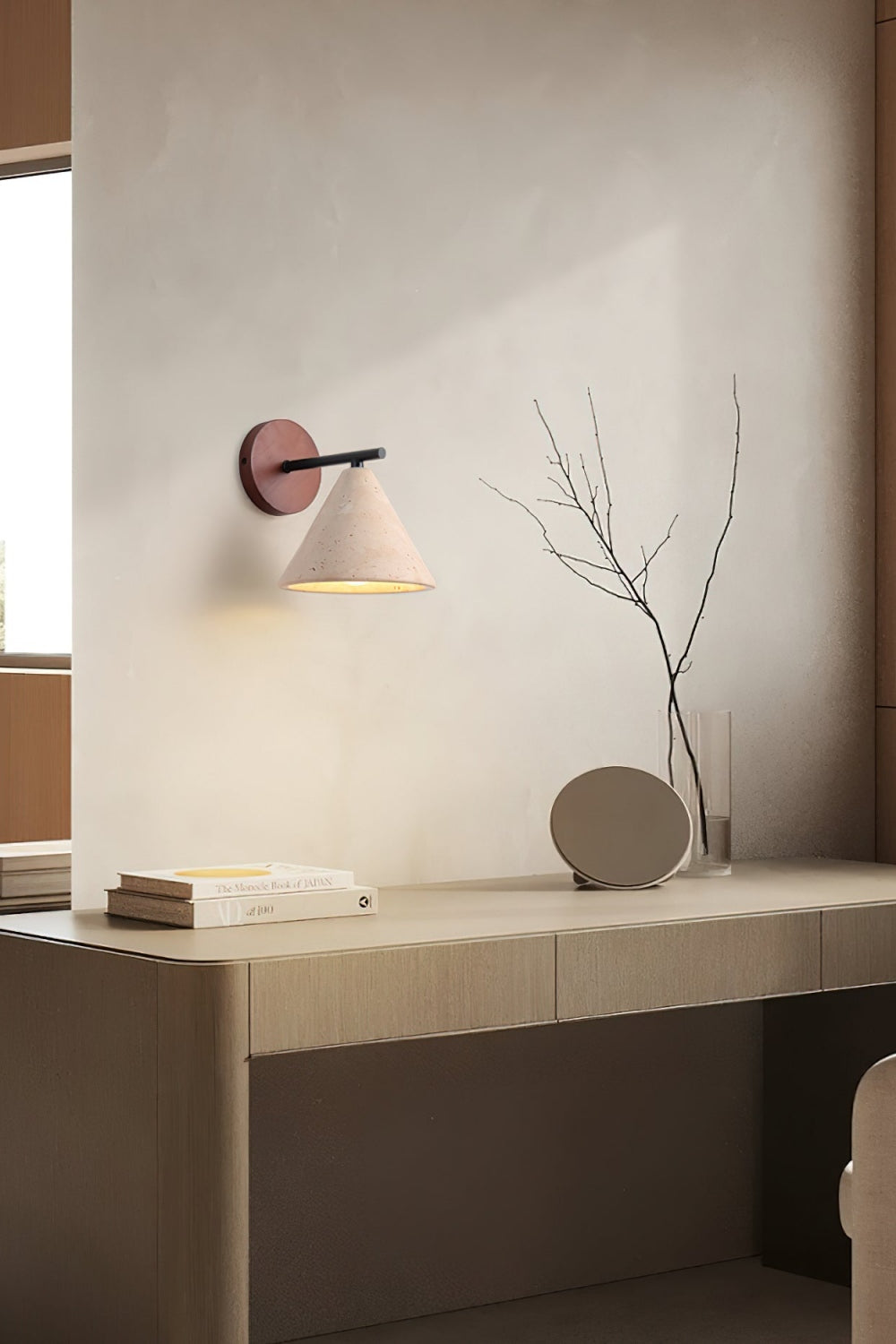 Travertine Wall Lamp With Tapered Design Minimalist Accent Light For Bedroom Or Lounge