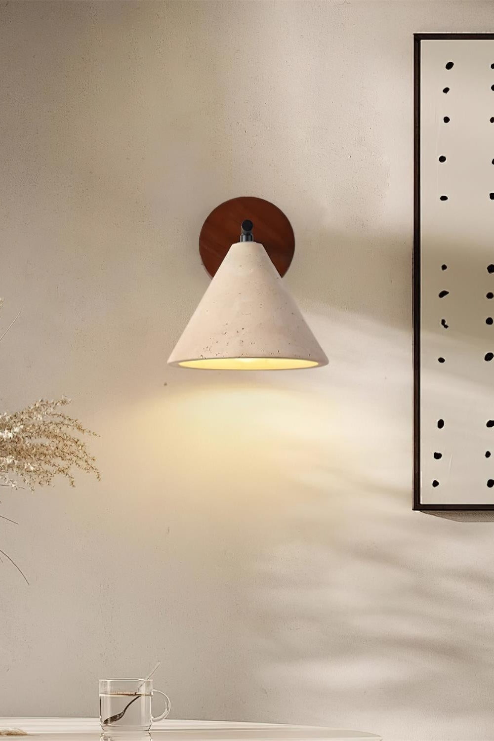 Travertine Wall Lamp With Tapered Design Minimalist Accent Light For Bedroom Or Lounge