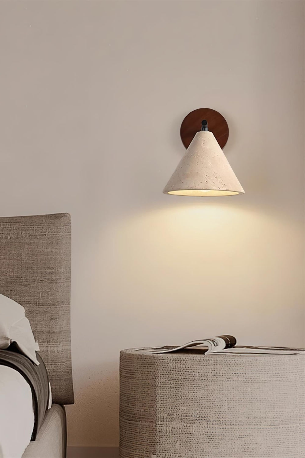 Travertine Wall Lamp With Tapered Design Minimalist Accent Light For Bedroom Or Lounge