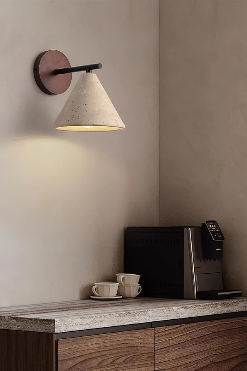 Travertine Wall Lamp With Tapered Design Minimalist Accent Light For Bedroom Or Lounge