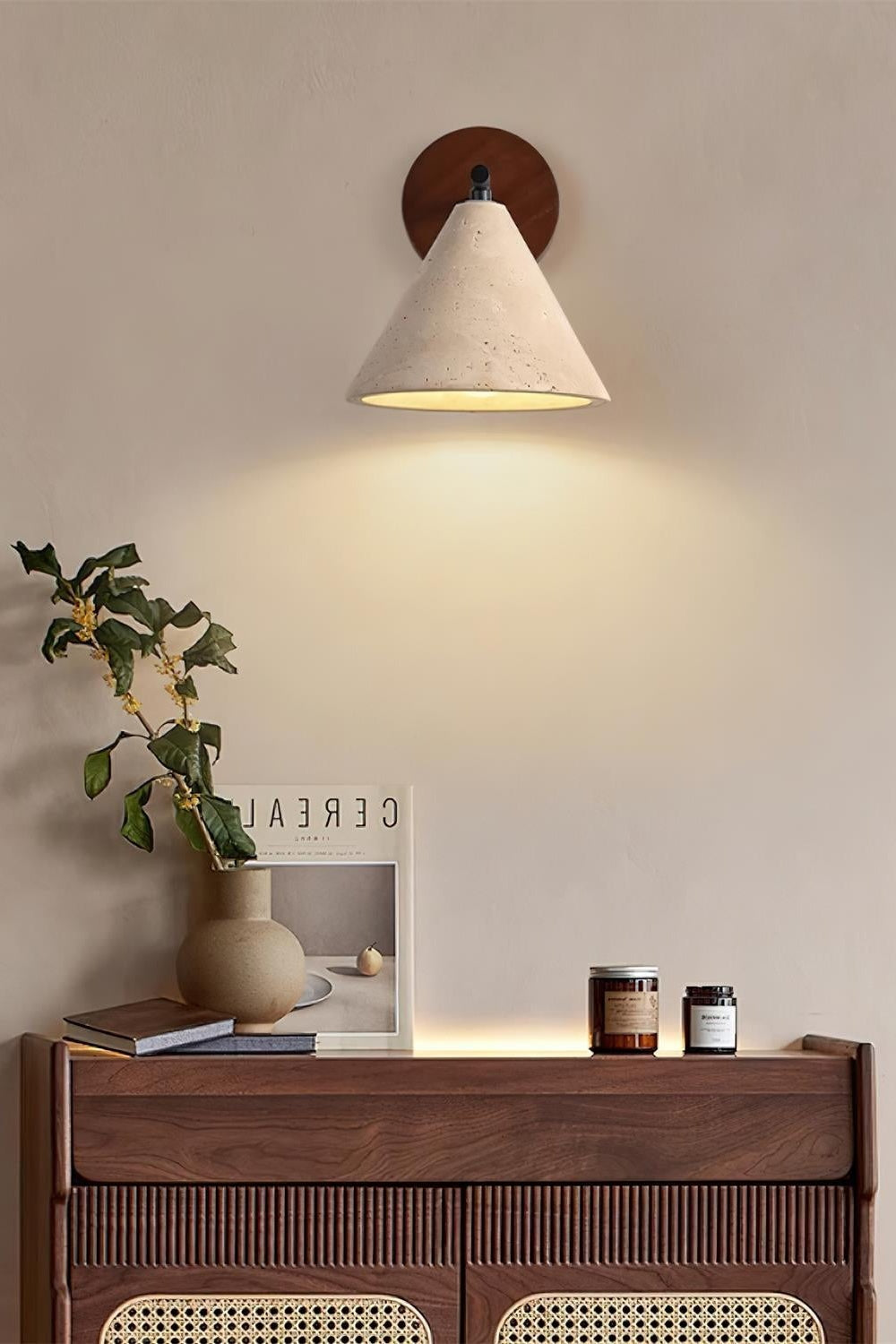 Travertine Wall Lamp With Tapered Design Minimalist Accent Light For Bedroom Or Lounge