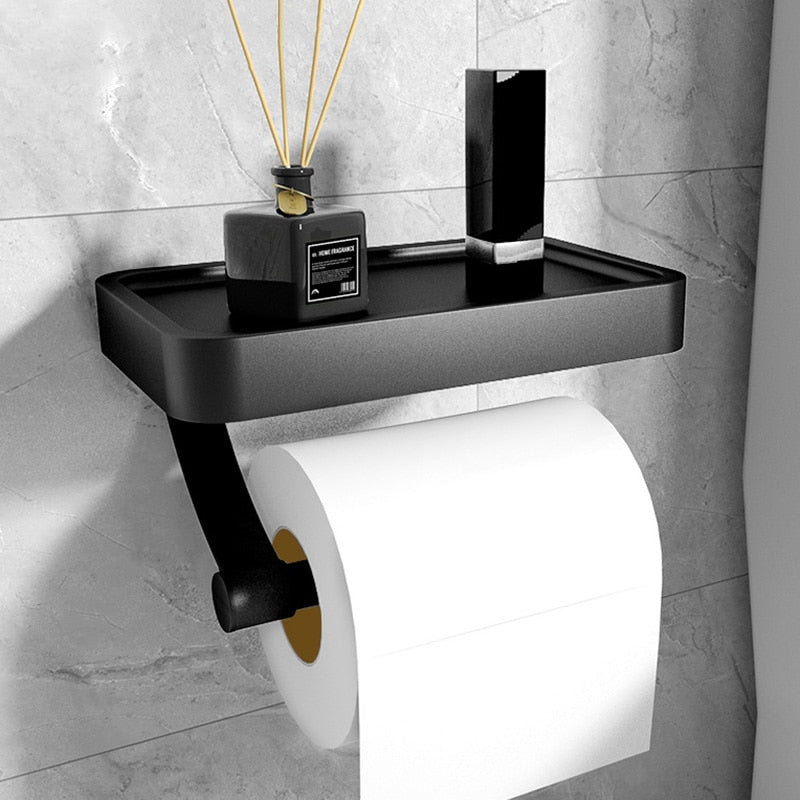 Wall-Mounted Bathroom Rack — Concealed Toilet Paper Storage and Flat Top Shelf