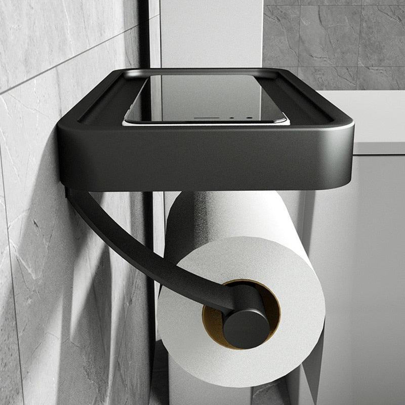 Wall-Mounted Bathroom Rack — Concealed Toilet Paper Storage and Flat Top Shelf