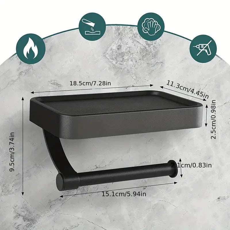 Wall-Mounted Bathroom Rack — Concealed Toilet Paper Storage and Flat Top Shelf