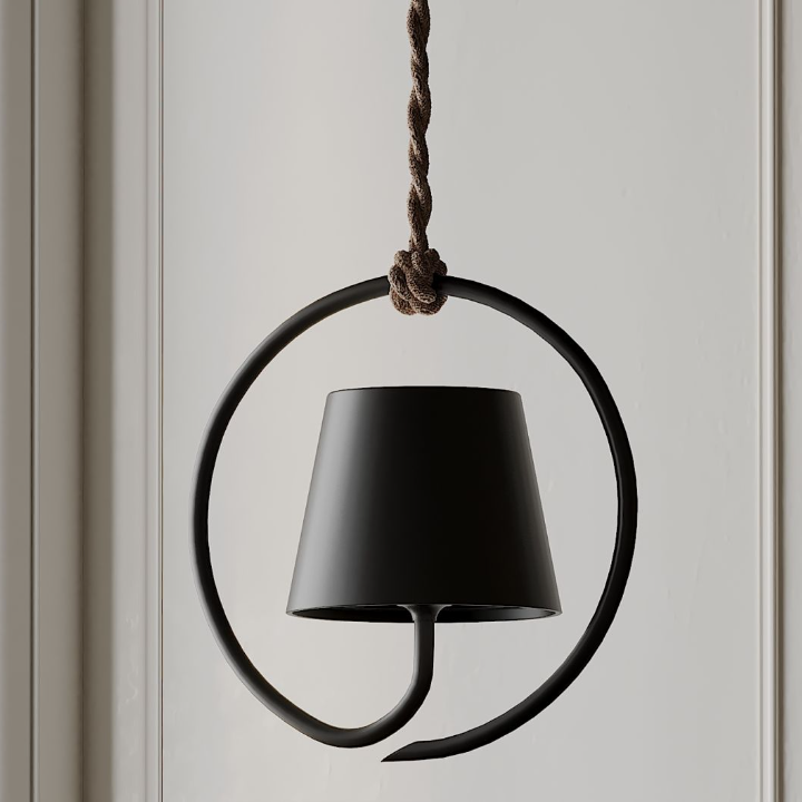 LunaArc Sculptural Ring Pendant Light With Circular Black Metal Shade For Modern Interiors