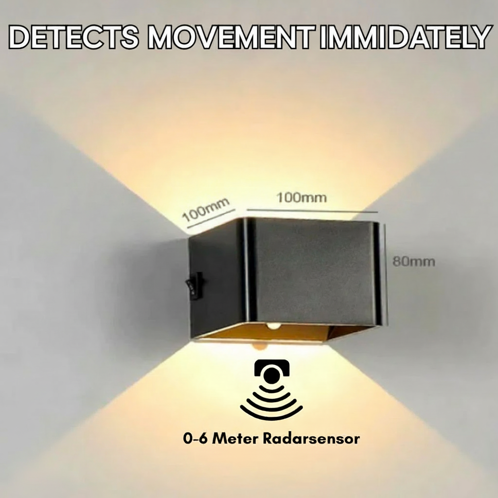 Kubisk vegglampe – bevegelsessensor, oppladbart batteri, trådløs bruk