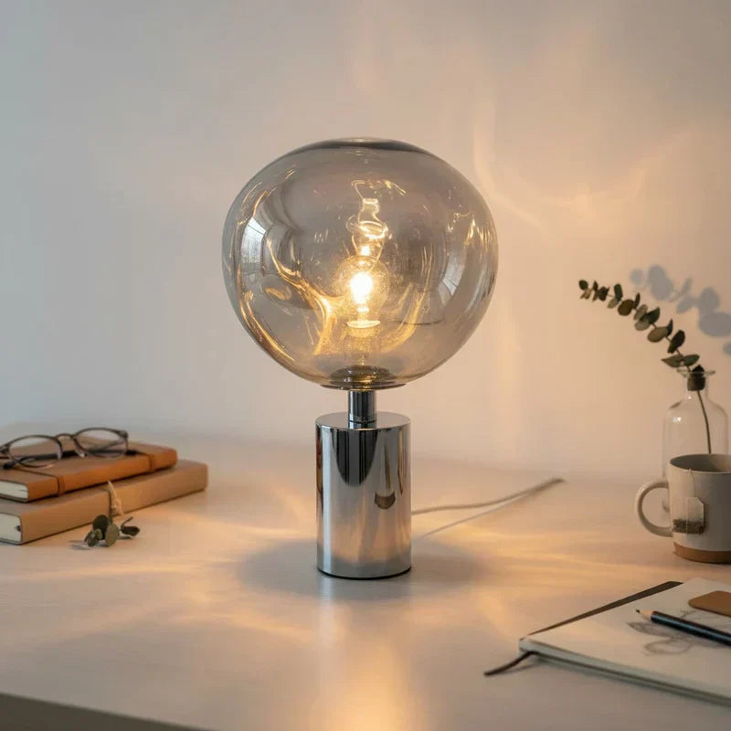 Table Lamp With Sculptural Molten Shade In Melted Acrylic Finish For Indoor Ambient Lighting