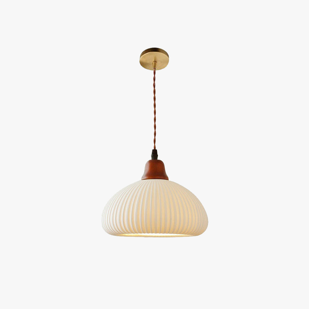 Nora Pendant Light In Japandi Style With A Ribbed Ceramic Construction For Warm Glow